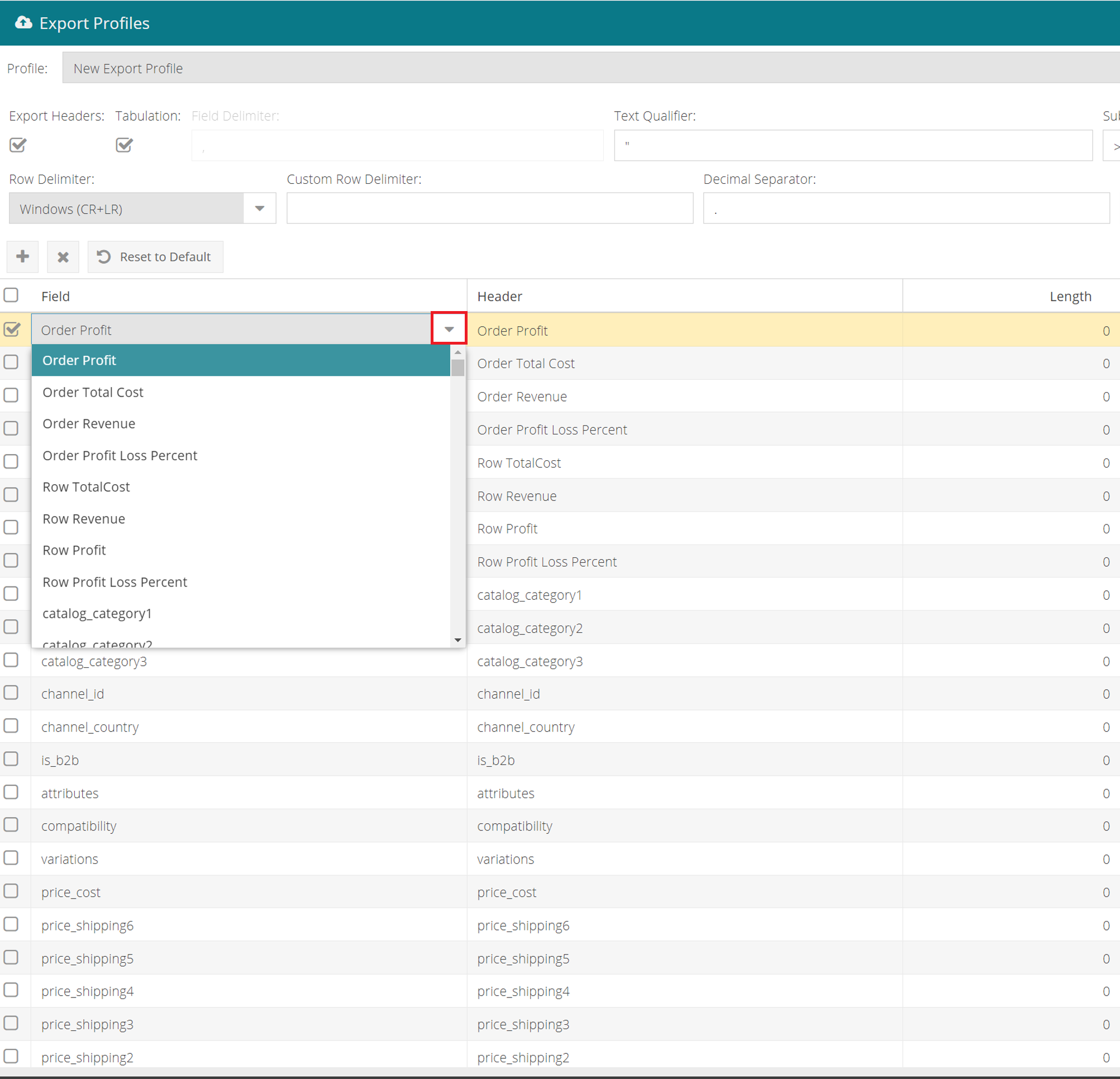 Exporting customised orders